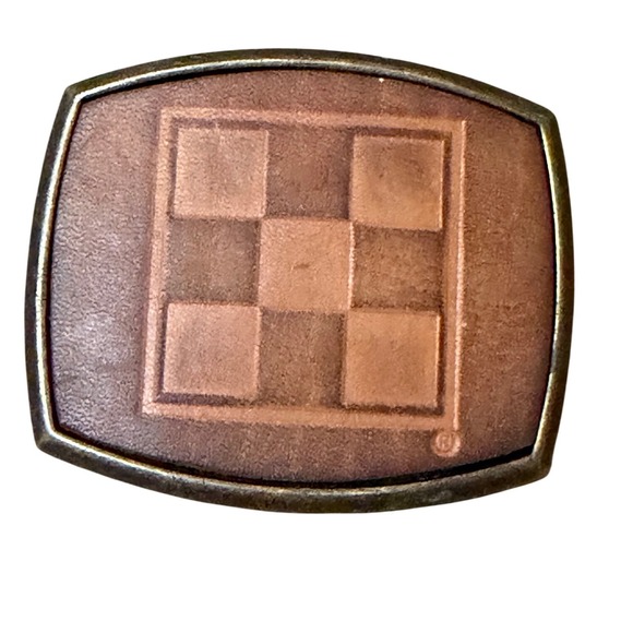 El Cid Other - Vintage El Cid Belt Buckle Leather Inlay Geometric Checkerboard Brass Tone 3in